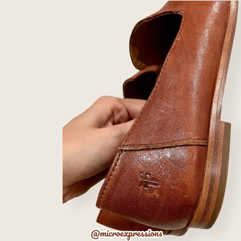 Frye Kenzie Venetian Cognac Leather Work Casual Everyday Pointy Wood Flat Loafer - Picture 8 of 11